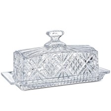 Crystal Covered Butter Dish,8inch Classic Glass 2-Piece Design Butter Keeper ...