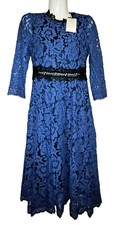Hoakeke Blue Lace Long Sleeve Floral Overlay Dress Size XS W005