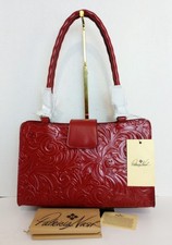 Borsa a tracolla Patricia Nash Rienzo in pelle lavorata rossa palissandro nuova con etichette 
