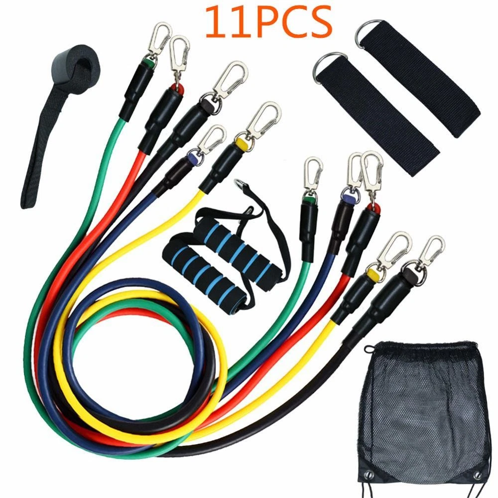 11PCS Stretch Resistance Bands Training Expander Elastic Tube Set