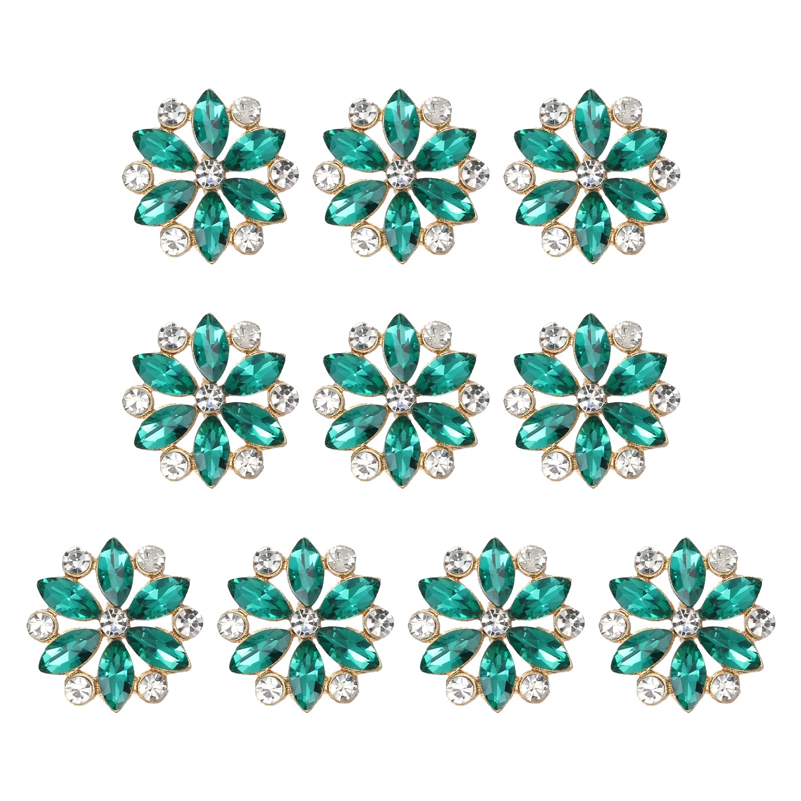 10 Pcs 20mm Metal Rhinestone Buttons, Flower Shape, Black