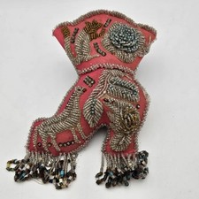 Antique Native American Iroquois Beaded Pin Cushion Boot Horse Squirrel Beaver