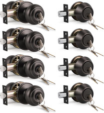 4 Pack Keyed Alike Door Knob and Double Cylinder Deadbolt Set, Exterior Door Loc
