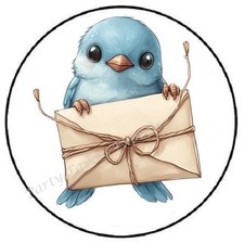 BLUE BIRD WITH MAIL ENVELOPE SEALS LABELS STICKERS PARTY FAVORS