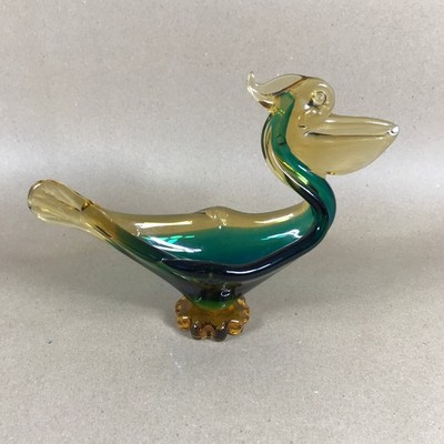 Vintage Murano Glas grün und gelb Pelikan Schale