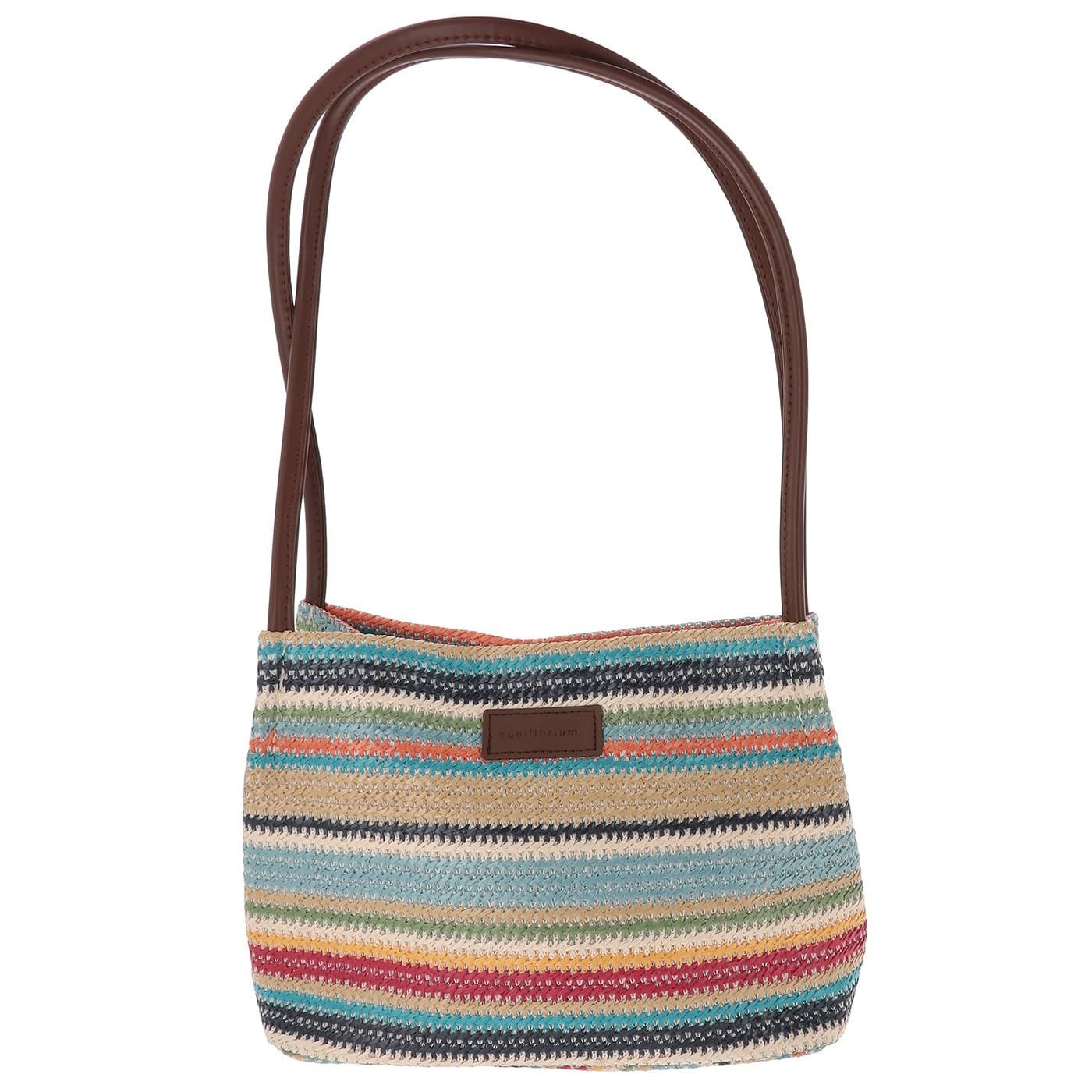 equilibrium Woven Stripe Shoulder Bag Multicolour Summer Tote Faux Leather