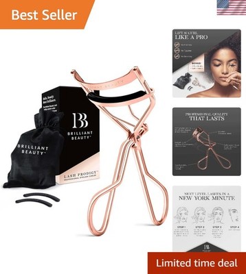 Compact Eyelash Curler Set with Satin Travel Bag & Refill Pads - No Pinching