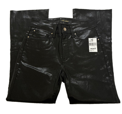 MAVI Jeans Anika Mid Rise Crop Flare Raw Hem Waxed Stretch Black Women's 27 x 25