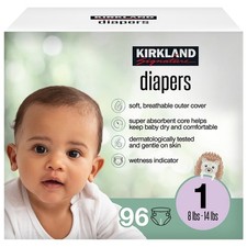 Kirkland Signature Size 1 Diapers, 96ct, 8-14lbs, Absorbent, Wetness Indicator