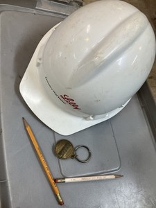 Vintage Eli Lilly Pharmaceutical Hard Hat,  Wooden Pencils And Prozac Key Chain