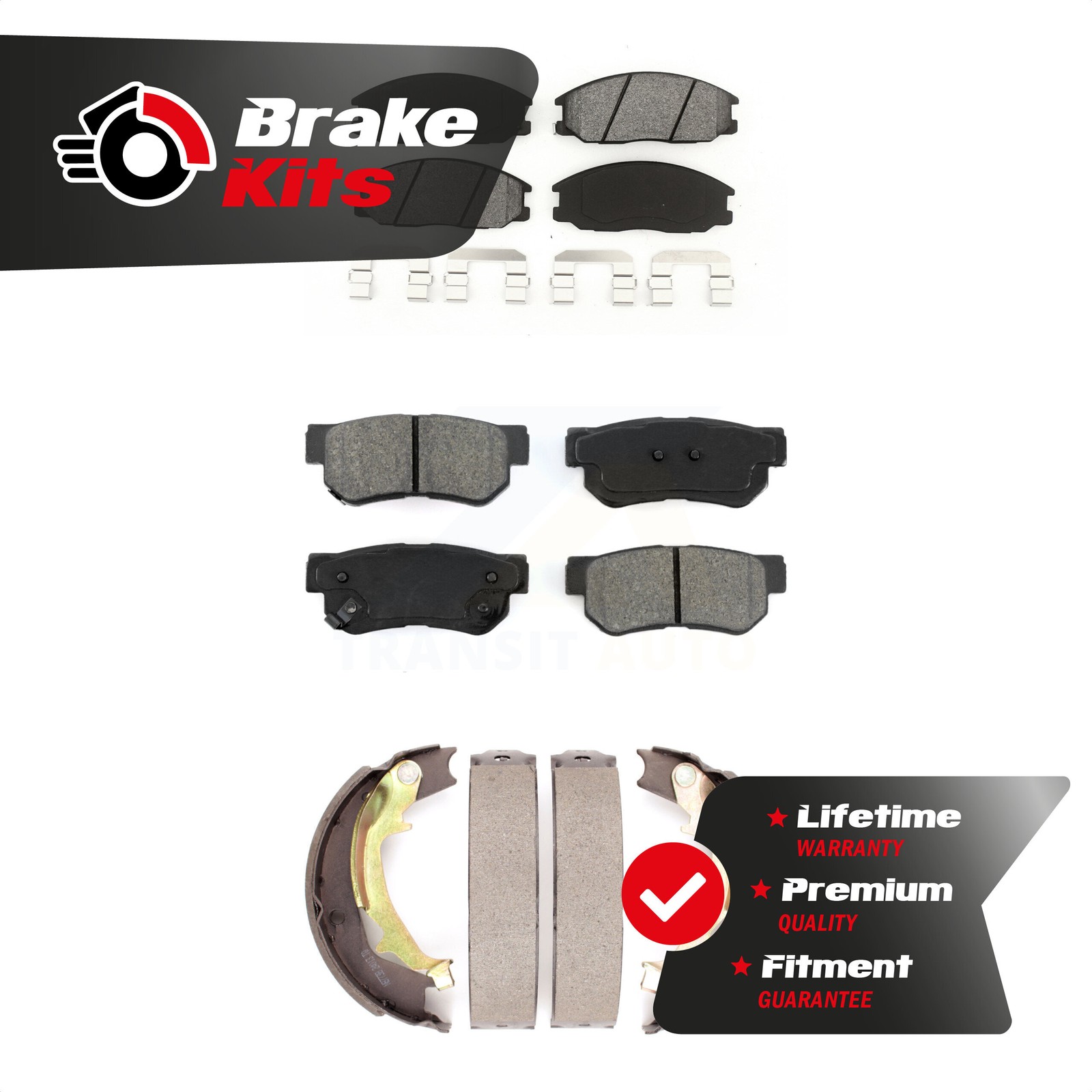 Front Rear Semi-Metallic Brake Pads And Parking Shoes Kit For