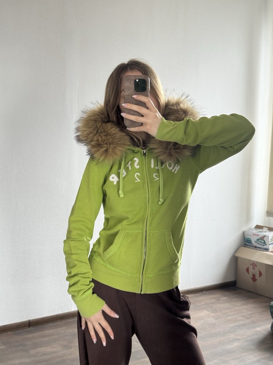 Hollister Fur Fuzzy Full Zip Hoodie Y2K Hype Style Women's Size M