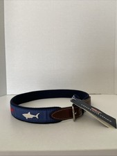 Vineyard Vines 28 Belt Canvas / Leather Patriotic Shark Moonshine Blue Red White