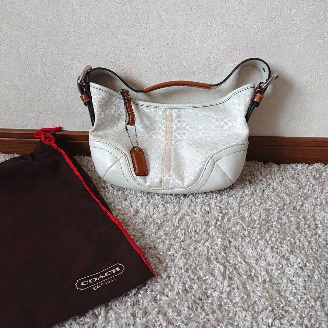 Near Mint] Vintage COACH 6351 Shoulder Hobo Bag White Signature