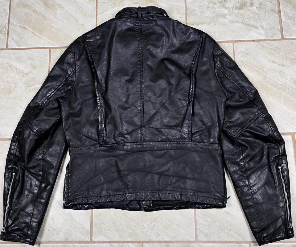 Vtg 60's Sears "The Men's Store" Leather Motorcycle Jacket Black Slash Pocket 40 - Image 3 of 4