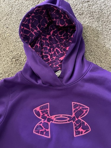 Girls Youth XL Under Armour Purple Sweatshirt Pink Logo - Picture 2 of 3