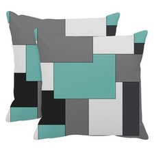 Set of 2 Teal Geometric Throw Pillow 18" x 18" Pack of 2 Geometric Teal