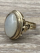 980 Fine Silver Vintage White Nephrite Jade Stone Ornate Band Ring 8.5 US 14.39g