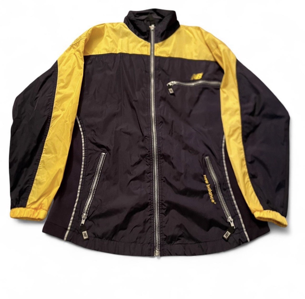 ジャケット・アウター plllllleeeasse nylon track jacket L Vintage New Balance Blue & Yellow Nylon Track Jacket w/Stretch