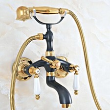 Black Gold Brass Wall Mount Bathroom Tub Clawfoot Faucet w/ Hand Shower Spray