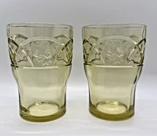 Vintage Federal Glass Rosemary Amber Glasses 9 Ounce Flat Tumblers Pair of 2