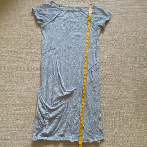 Kondo Tricot Sz 8 Blue Stretch Knit Dress Short Sleeve Draped Layered - Picture 9 of 10