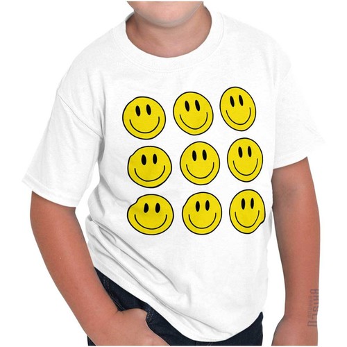 Cool Positive Punk Happy Face Smile Emoticon Youth Crewneck T Shirts Boy or Girl - Picture 7 of 7