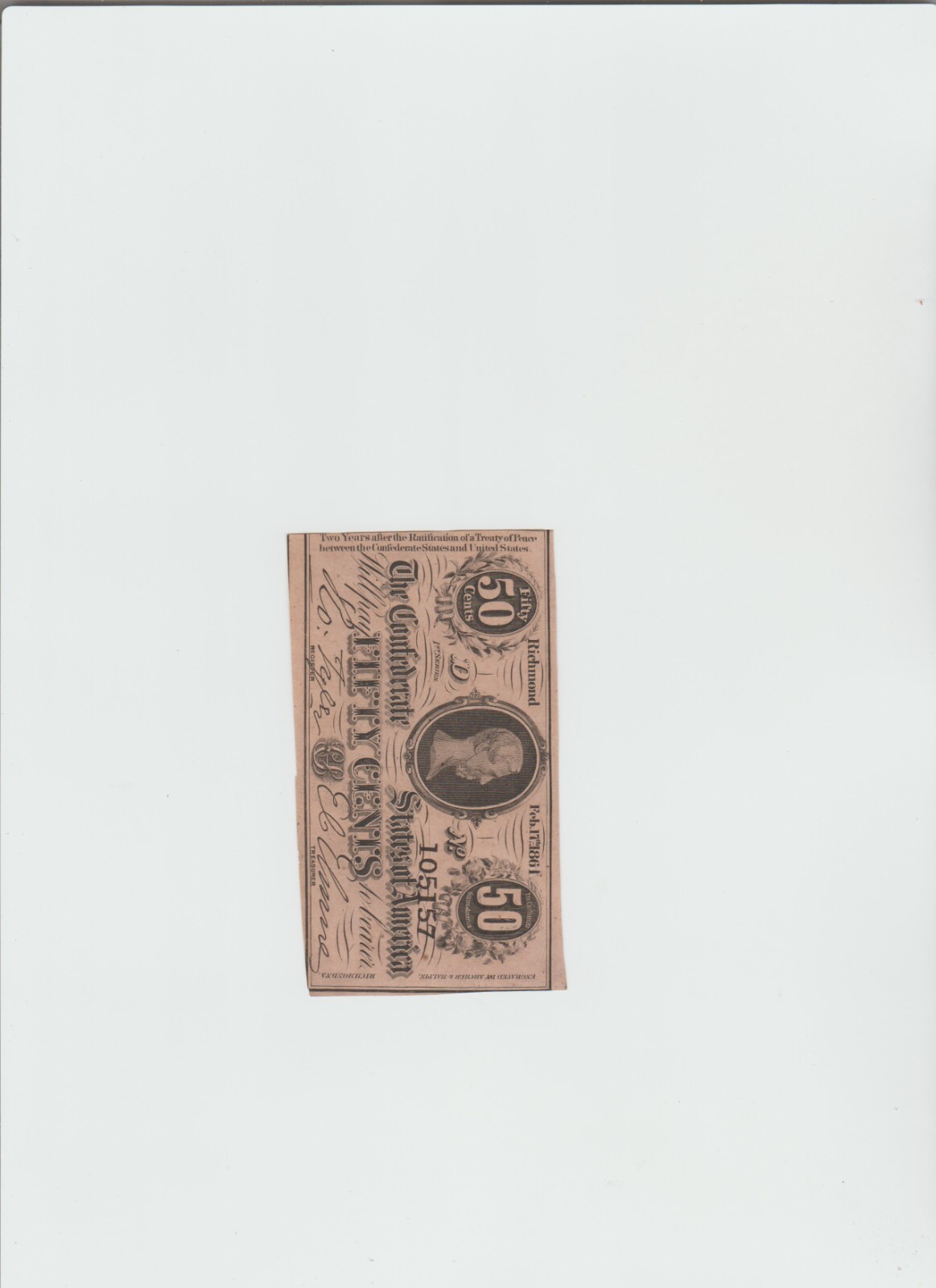 $.50 1864 Richmond Virginia VA Confederate Currency Bank Note Bill RARE  UNC