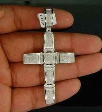 Men's Religious Cross Charm Pendant 2 Ct Real Moissanite 925 Sterling Silver