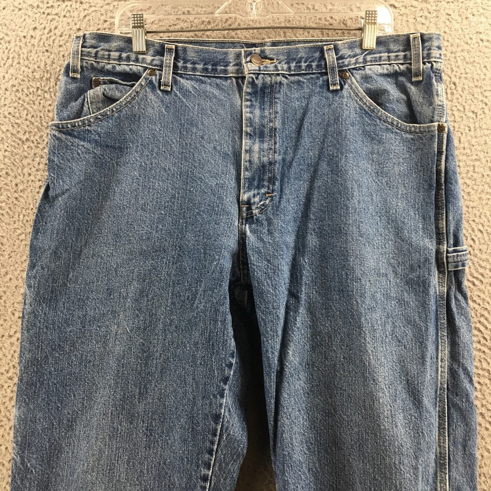 Dickies Carpenter 牛仔裤男式 38x34(实际 38x30.5)蓝色牛仔棉中腰 — 第 2/4 张图片