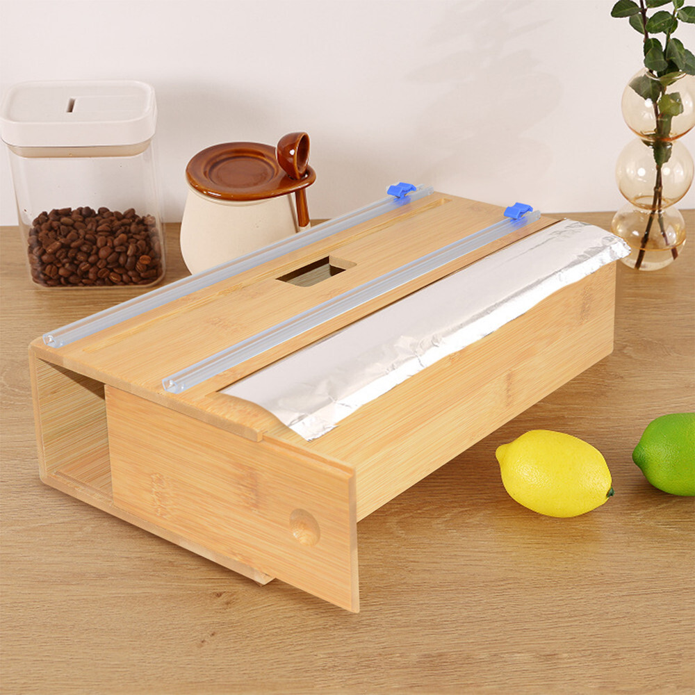 Plastic Wrap Organizer,2 in 1 Bamboo Plastic Wrap Dispenser with Cutter eBay