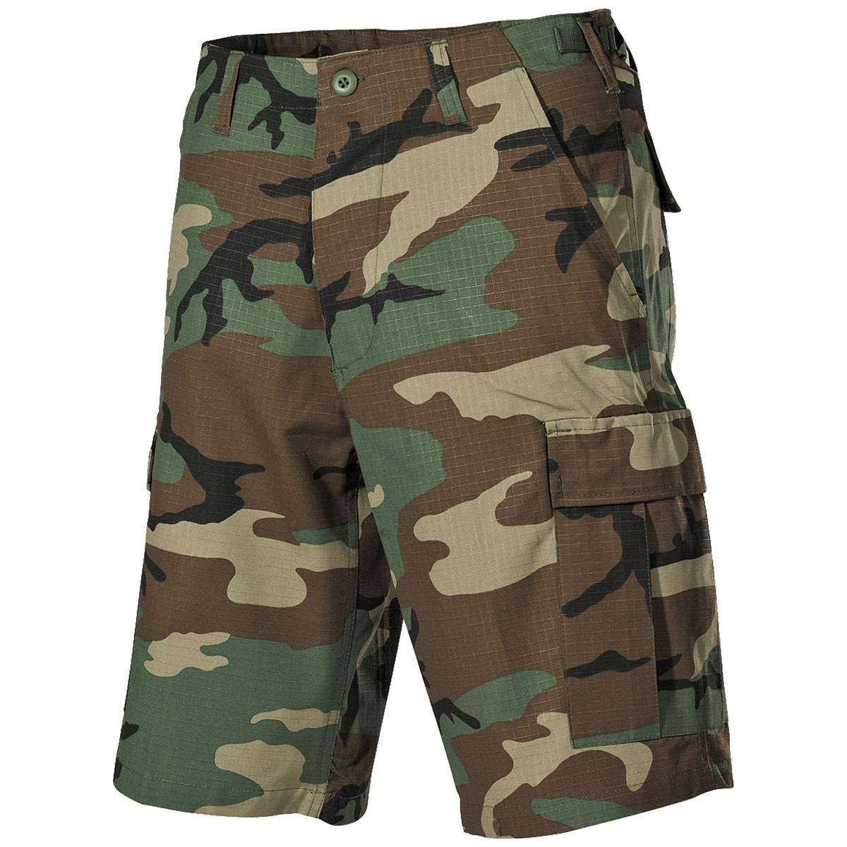 MFH Hombres Pantalón Cortos Bermudas US BDU Ejército Ripstop Carga Woodland Camo