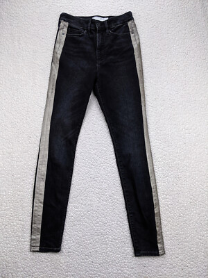 Athleta Sculptek Womens Size Skinny Mid Rise Gray Jeans Reflector Leg  Stripe