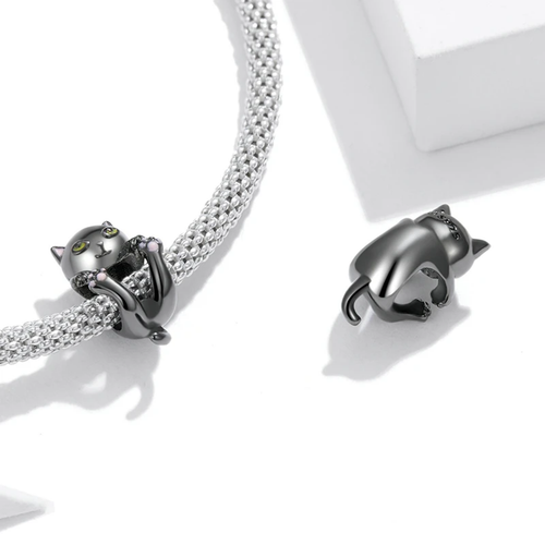 Charm chat tenant pour bracelet, breloque chat noir, breloque animal - Photo 4/8
