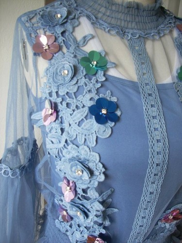tulle blouse top flower summer sequin beaded lace fashion rhinestone
