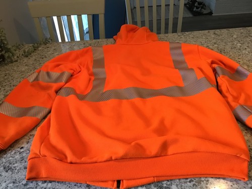 Carhartt Rain Defender Orange Thermal Lined High Visibility Hooded M Coat STAINS - Picture 11 of 15
