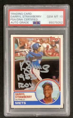 Darryl Strawberry Signed 1983 Topps #108T Baseball Card PSA/DNA Auto Gem 10 ROY