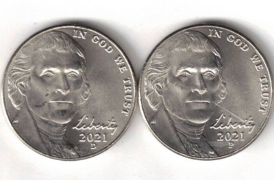 2021-Denver+Philadelphia Uncirculated Jefferson 2 X Nickel Five Cent Coins!