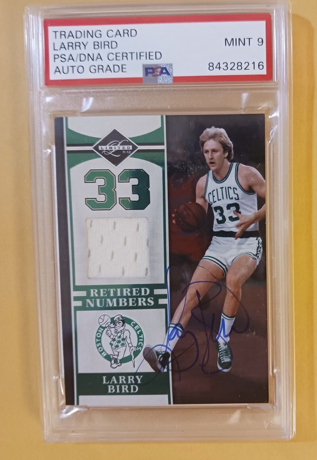 Larry Bird 2011-12 Limited Retired Numbers Jersey 37/49 PSA PSA/DNA 9 AUTO 