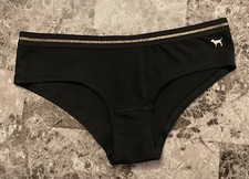 NWT VICTORIA'S SECRET PINK BLACK GOLD DOG STRIPE WAISTBAND RARE HIPSTER PANTIES