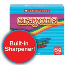 Scholastic Standard Crayons with Built-In Sharpener, Assorted Colors, Pack Of 64