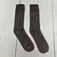 Brown Snowflake Graphic Long High Calf Length Cozy Crew Socks Womens One Size