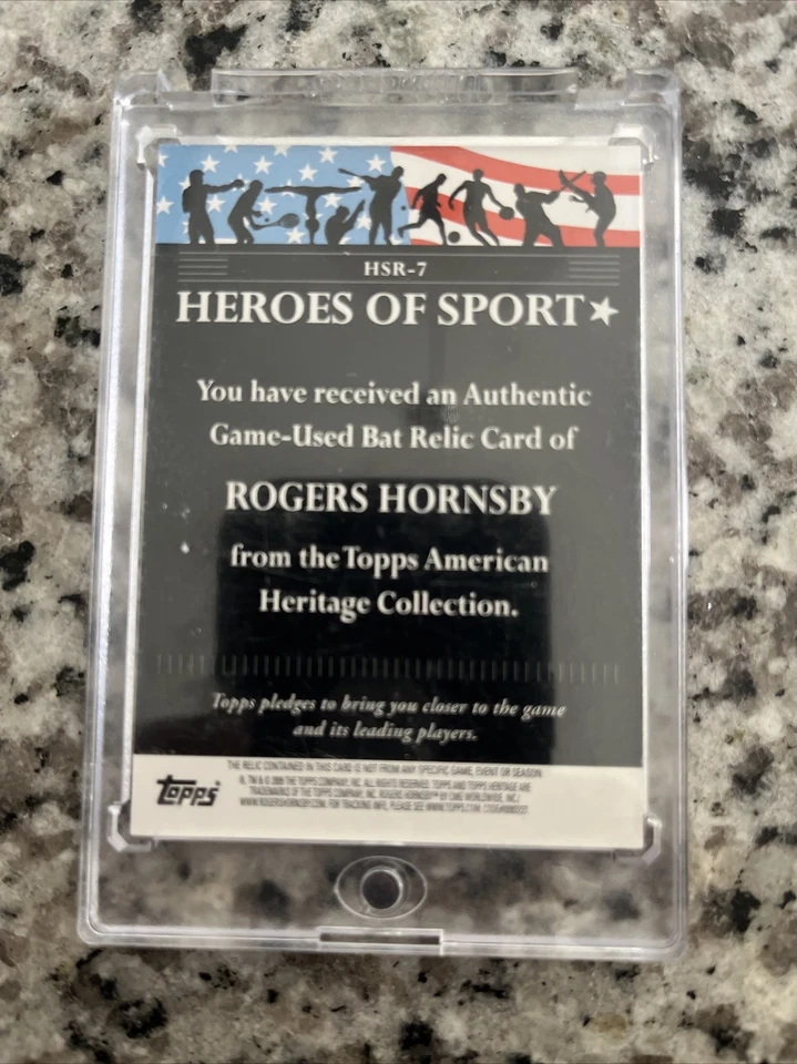 Topps Rogers Hornsby Game Used Bat Card - Image 2 of 3