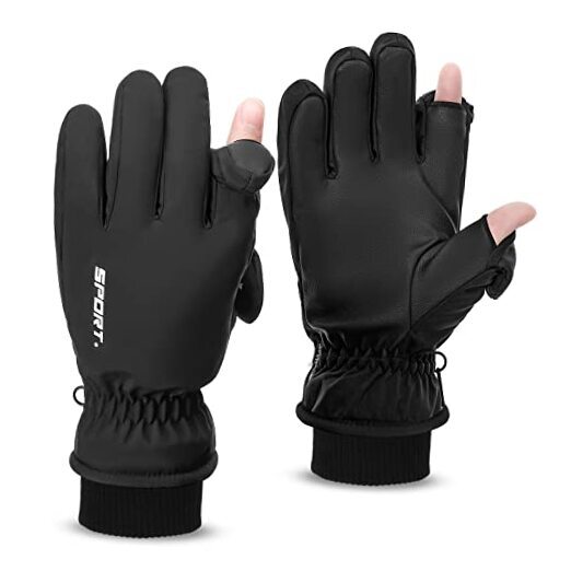 Ice Fishing Gloves Convertible 2 Cut Finger Gloves Mittens Flip