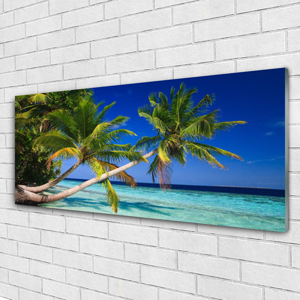 Palmiers mer tableau décoratif en verre acrylique 125x50 cm pour de grands murs