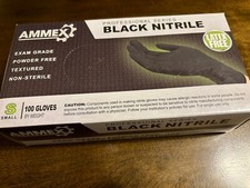 Ammex ABNPF42100 Medical Exam Nitrile Gloves, Latex Free, Black, Small, 100-Ct.