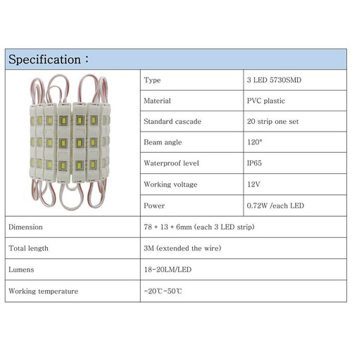 5730 3LED SMD Module Injection Decorative Waterproof LED Strip Light Lamp DC 12V - Picture 5 of 11