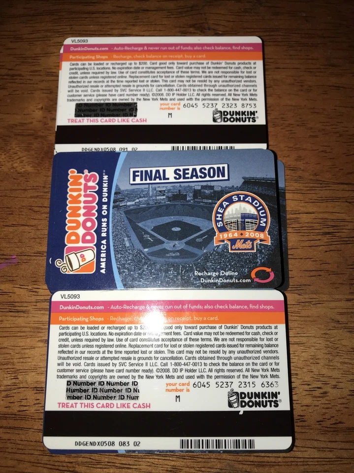 Dunkin Donuts New York’s Mets Final Season At Shea Stadium New Unused, Gift Card - Image 2 of 2