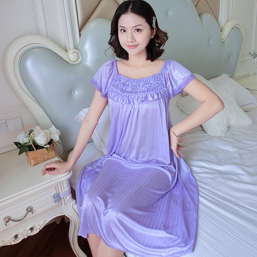 Sexy Damen Nachtwäsche Seide Satin Kurzarm Nachthemd Roben Nachtkleid Nachthemd - Bild 32 von 35