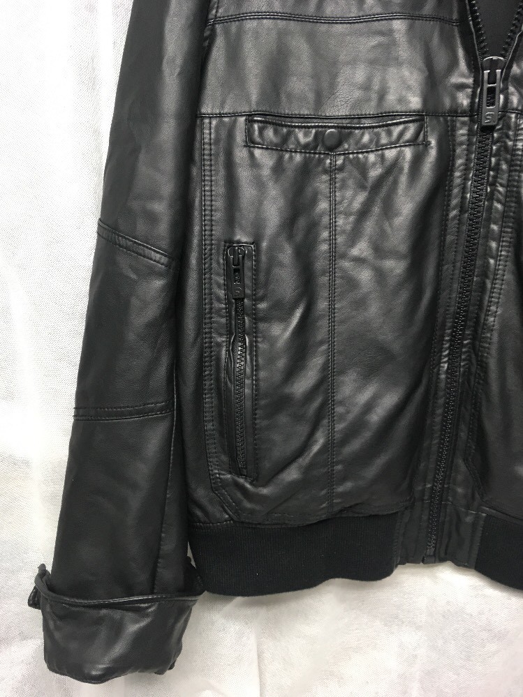 Rogue State Black Faux-Leather Bomber/Biker Jacket Men's